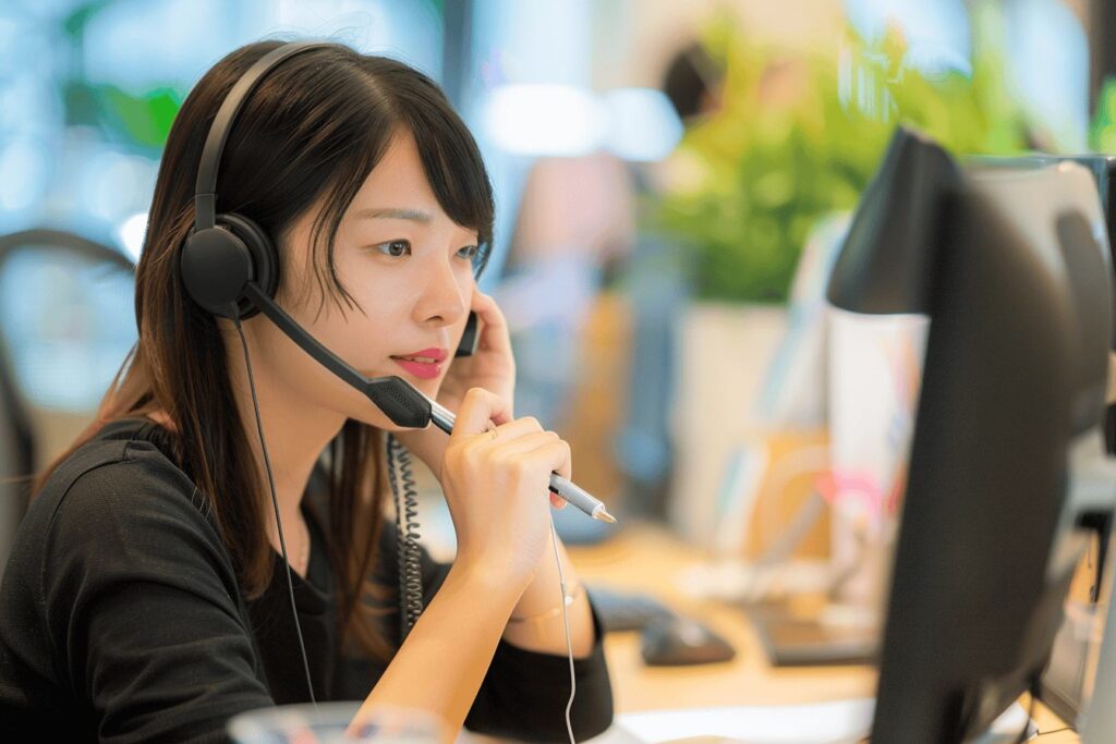 Manufacturing Tag 2 Customer service representative wearing a headset, attentively assisting a client.