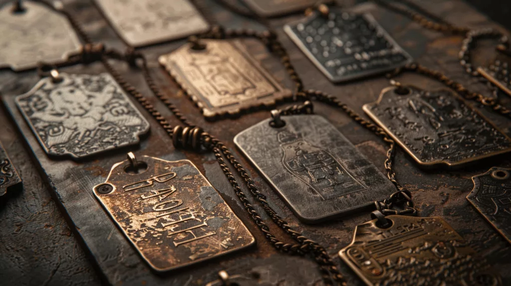 US Army dog tags resting on camouflage uniform