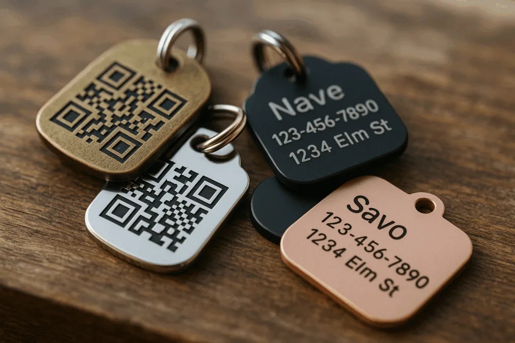 assorted finished qr code dog tags