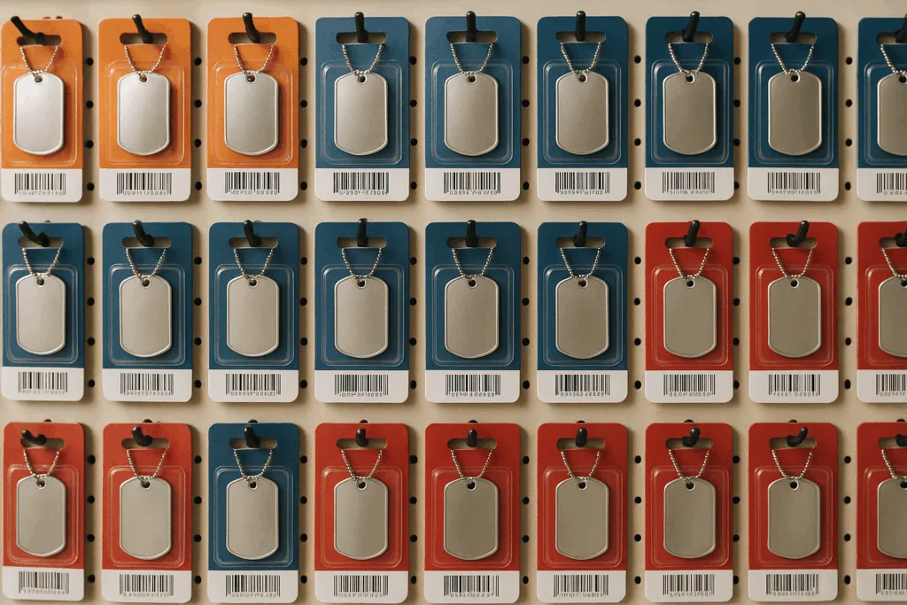 blister card dog tag retail display