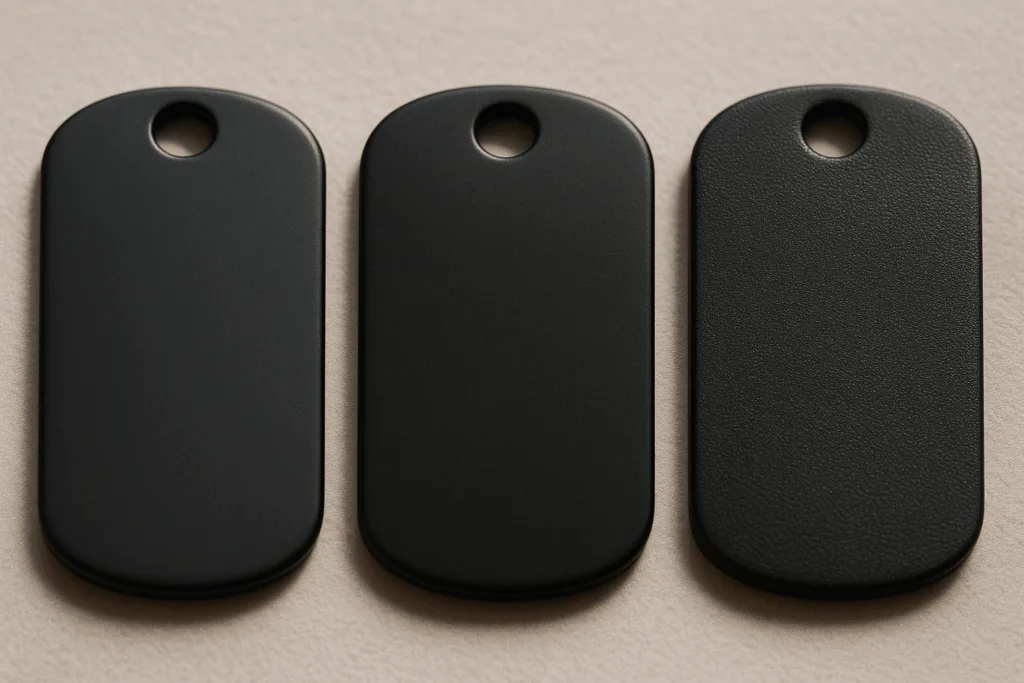 comparing matte black filled dog tag finishes