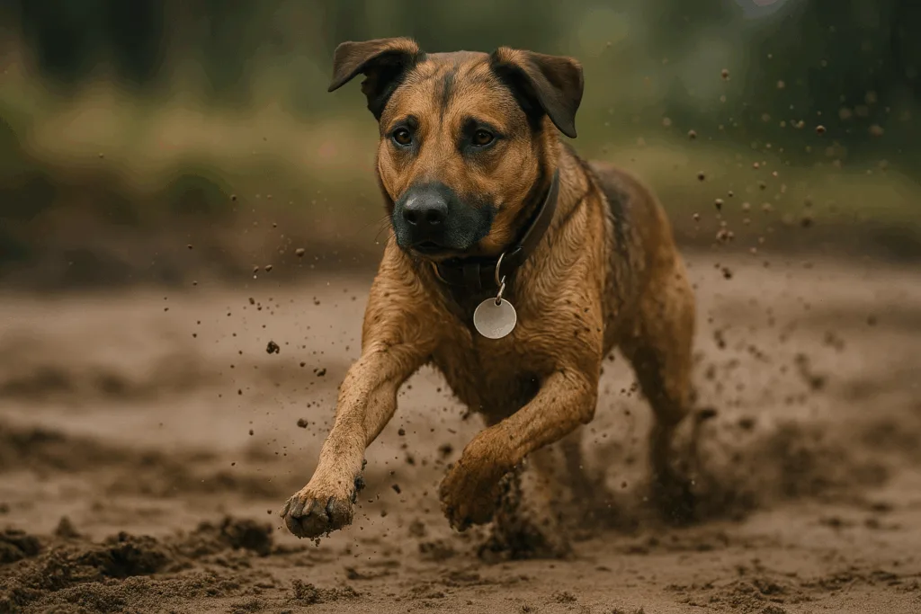 mud and sand resistant dog tag in action