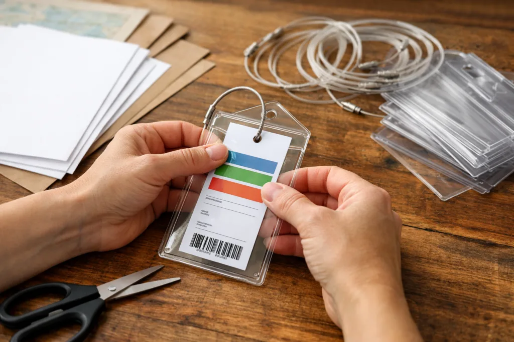 How to Print Cruise Luggage Tags at Home (Step-by-Step) 2 assemble cruise luggage tags holdersjpg