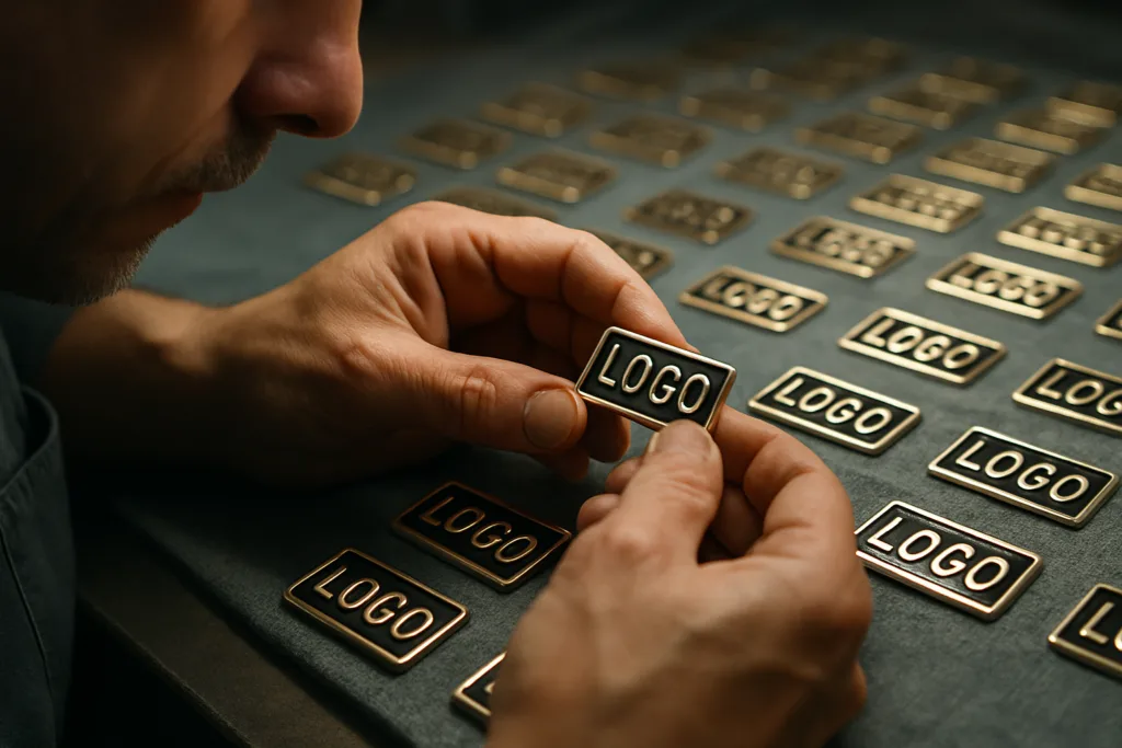 Engraved Metal Name Tags with Brand Logos: Precision & Reliability for Every Application 2 metal logo tag qc inspection