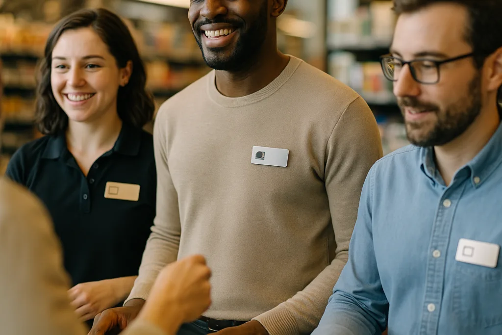 Magnetic Metal Name Tags with Logo — Manufacturing & Bulk Custom Guide 3 retail staff custom magnetic name tags logo