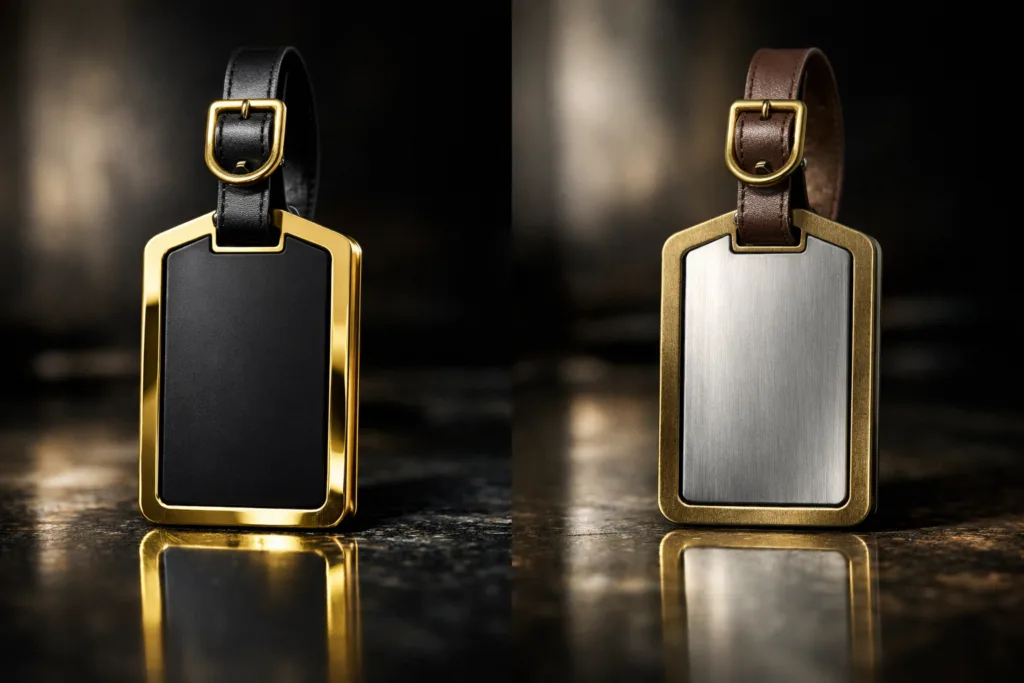 Dual Plating: 9 Artistic & Technical Ways Two Colors Transform Metal Tags 3 dual plated luggage tag showcase