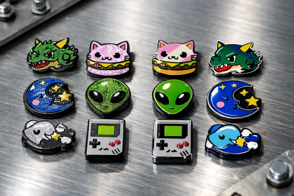 Soft vs. Hard Enamel: How to Pick the Perfect Finish for Pins & Tags 2 enamel pins soft hard array