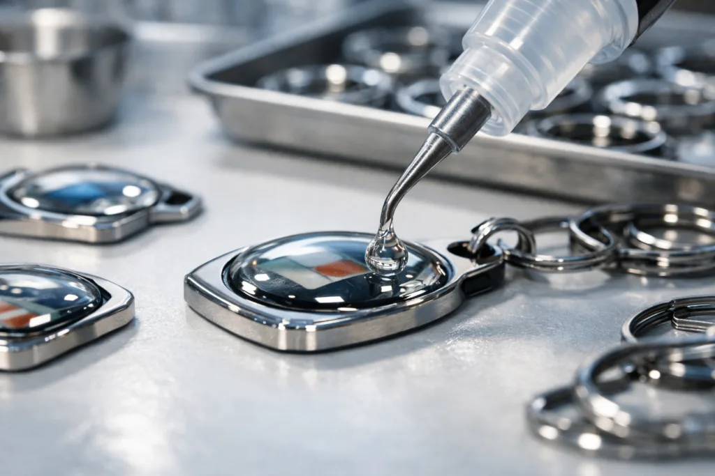 When and Why to Use Epoxy Domes: Durability and Visual Impact Explained 1 epoxy dome application metal keychains