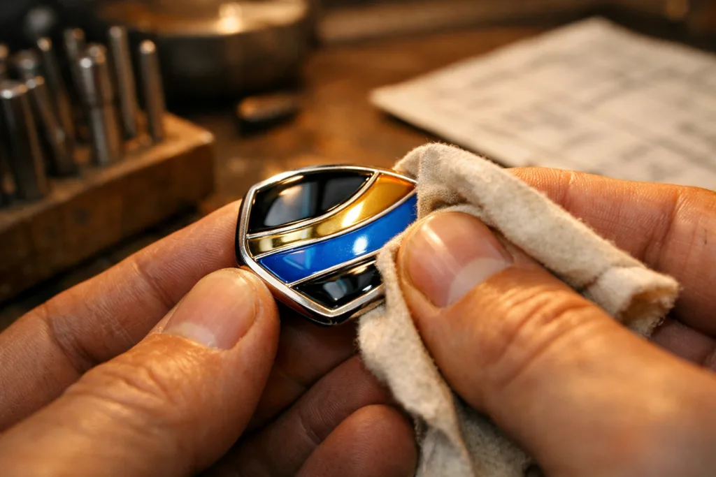 Soft vs. Hard Enamel: How to Pick the Perfect Finish for Pins & Tags 3 hard enamel branding tag polishing