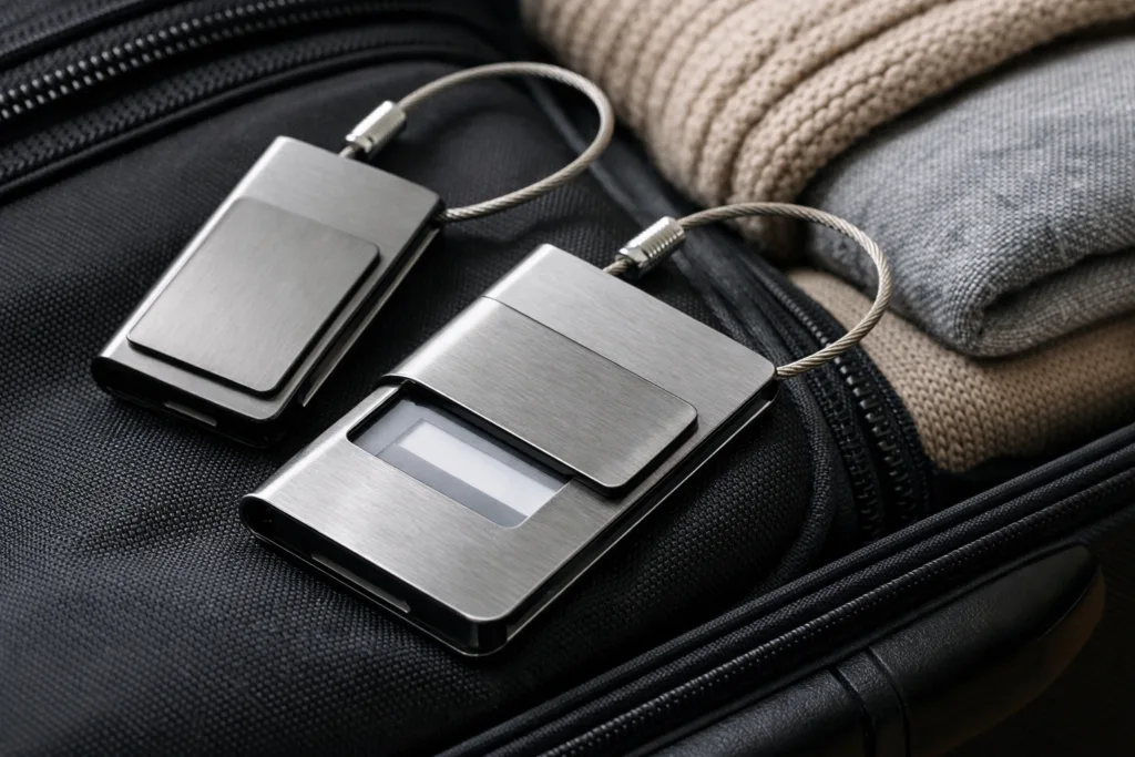 Travel Smarter: 12 Ways to Protect Your Privacy With Modern Luggage Tags 1 privacy luggage tag metal tag