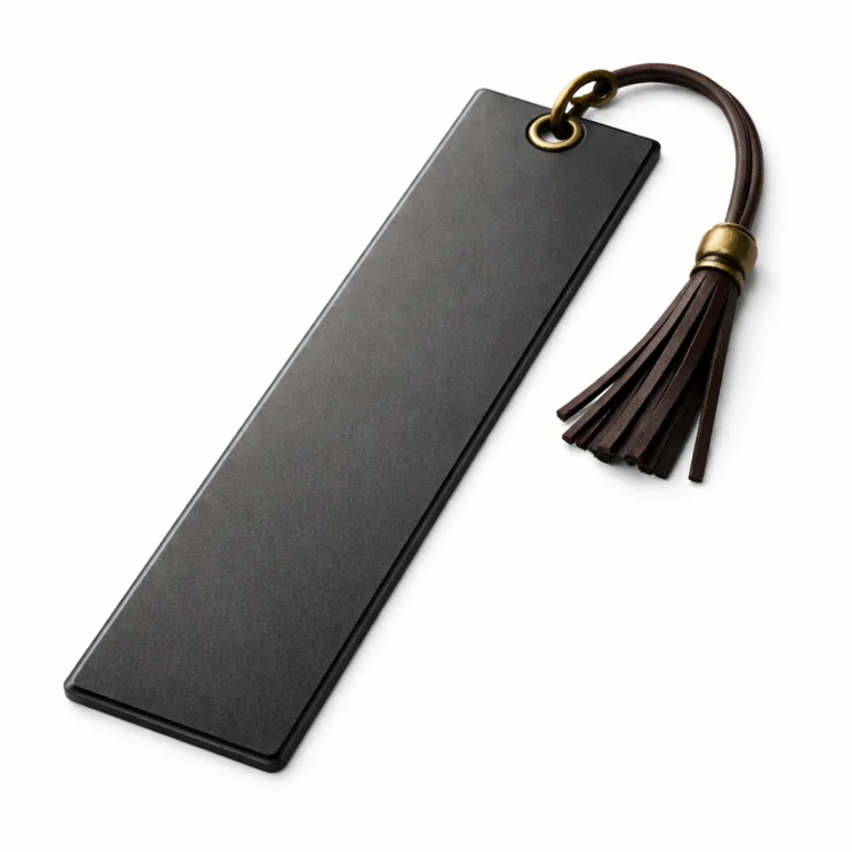 This version of the bookmark tag is made from anodized aluminum with a matte black nickel finish. The sandblasted matte surface and chamfered edges create a sleek, contemporary aesthetic suitable for stylish readers.