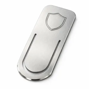 Bookmark Tags 3 Brushed aluminum bookmark tag featuring rounded corners and a sleek beveled edge. The front displays a subtle laser engraved emblem for a professional look.