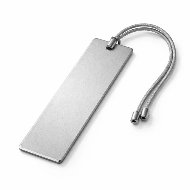 UC Tag bookmark tag crafted from anodized aluminum with a durable sandblasted matte finish and subtle beveled edges for a contemporary, tactile appearance.