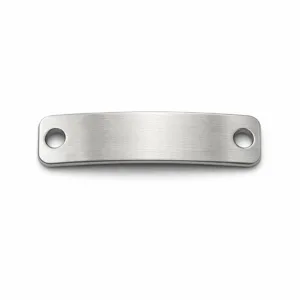 A premium bracelet tag crafted from brushed stainless steel, featuring softly rounded corners and double holes for easy attachment. The front surface shows fine laser engraved details, designed for a sleek and modern look. Photographed against a clean white studio background, ideal for e-commerce display.