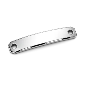This bracelet tag features a mirror polished stainless steel finish, beveled edges for a refined look, and two holes for secure attachment to a bracelet.