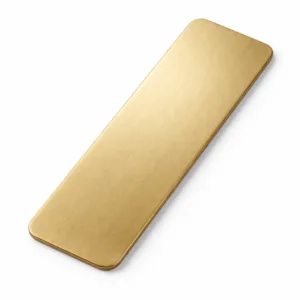 This brass bookmark tag offers a timeless look with its brushed finish and rounded corners, designed for easy insertion into books while maintaining a sleek professional appearance.