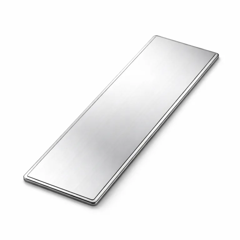 A refined bookmark tag crafted from brushed stainless steel, featuring a mirror polished surface and distinct chamfered edges for a modern metallic appeal.