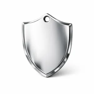 Custom Crest Dog Tag crafted from stainless steel with a polished mirror finish, designed with beveled edges and a single attachment hole for a ball chain. The emblem area is blank, ideal for customizable branding or engraving.