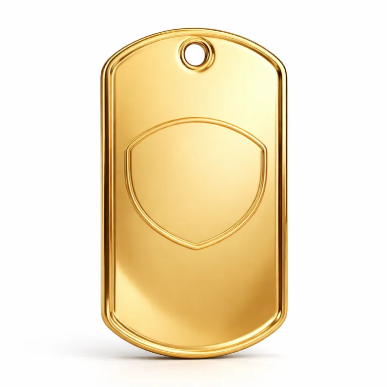 Studio main image of a mirror polished gold zinc alloy dog tag, featuring a beveled edge, single attachment hole, and a blank raised emblem area suitable for a custom logo. Perfect for premium metal tagging needs.