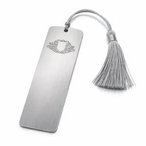A premium bookmark tag crafted from brushed stainless steel, featuring elegantly rounded corners and a minimal blank emblem created by laser engraving. Designed for event souvenirs, exhibiting durability and modern style suitable for professional or personal use.