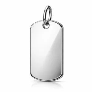 A premium logo tag crafted from stainless steel, featuring a high-polish mirror finish and rounded corners for a smooth, refined look. The tag displays a blank emblem shape, ideal for custom branding.
