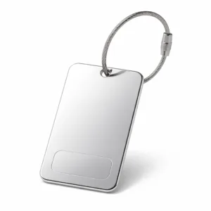 A stainless steel bag tag featuring a mirror polished finish with rounded corners, highlighting a smooth reflective surface. Designed for clarity, perfect for premium luggage and bags.