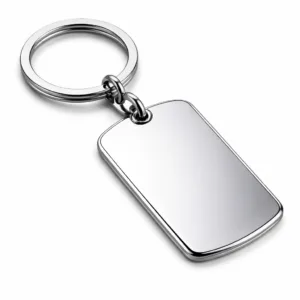 A premium gift keychain tag manufactured from mirror-polished stainless steel. Features softly rounded corners, a discrete blank emblem engraving, and comes attached to a classic split ring. Designed for longevity, with a brilliant finish ideal for gifts or promotional use.