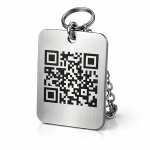 A high-quality brushed stainless steel wine tag with precision laser engraving and rounded corners. Ideal for QR code display on bottles, offering durability and modern appeal.