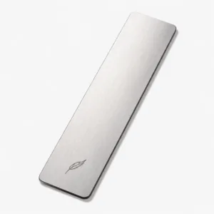 Bookmark Tags 5 A slim rectangular bookmark crafted from brushed stainless steel, featuring softly rounded corners and a laser engraved emblem detail for a refined, modern appearance. The brushed texture and clean edges give it a durable and premium look, perfect for durable use as a stylish marker.