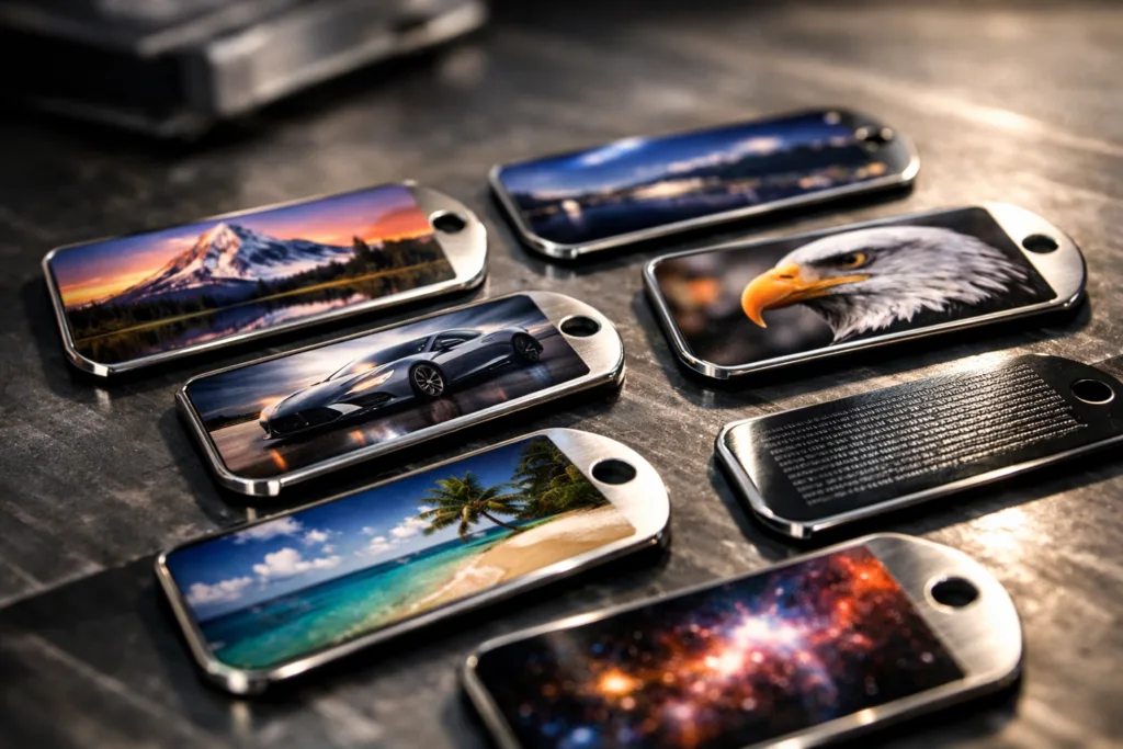 Unlock the Power of Vivid Color: 9 Reasons UV Printing Revolutionizes Custom Metal Branding 2 uv printed metal tag samples
