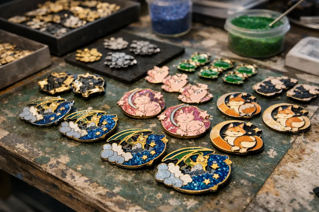 9 Ways Glitter Enamel Instantly Energizes Your Merchandise and Collectible Tags 2 glitter enamel application production