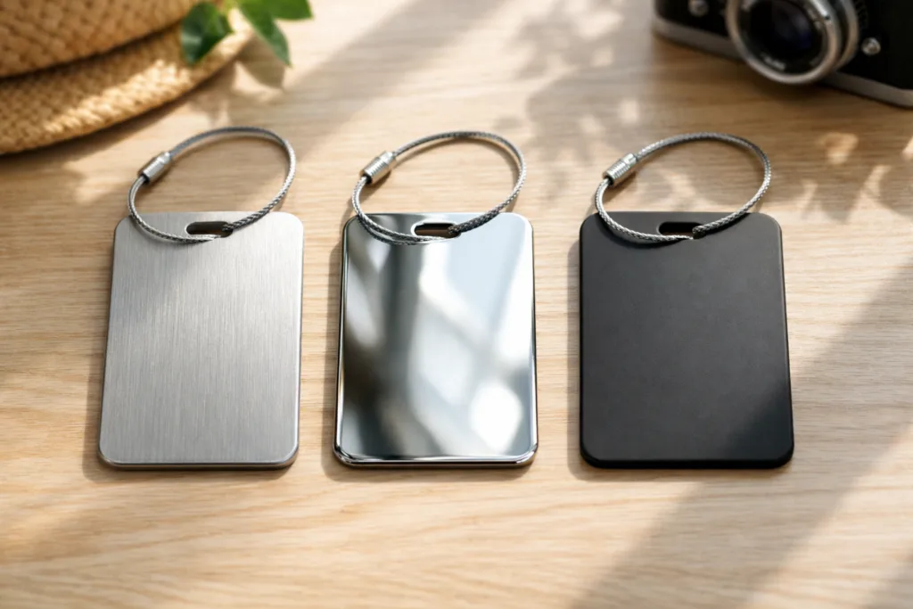 How Brushed Texture Keeps Your Luggage Tags Looking Flawless—Travelers’ Aesthetic and Maintenance Guide 3 luggage tag finishes comparison