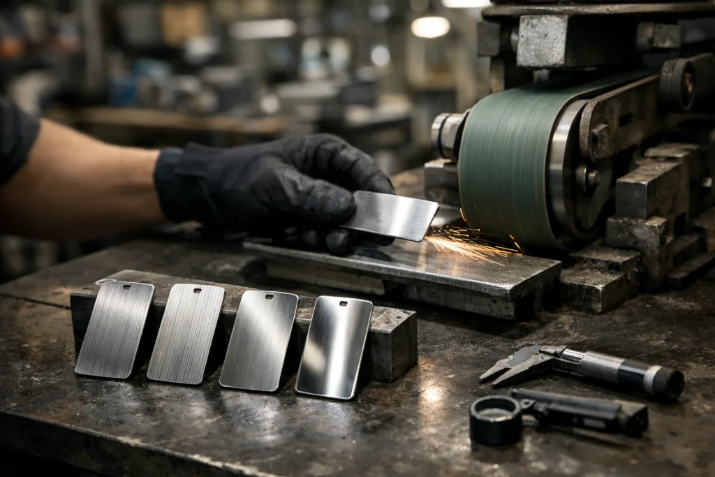 How Brushed Texture Keeps Your Luggage Tags Looking Flawless—Travelers’ Aesthetic and Maintenance Guide 2 manufacturing brushed luggage tags