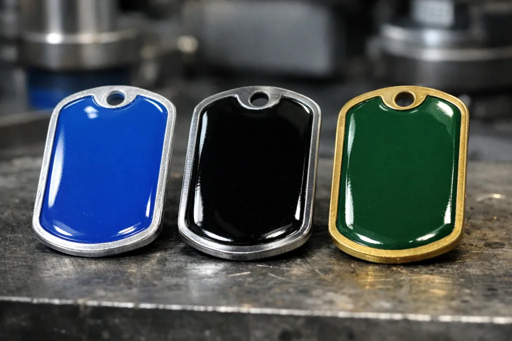 Will Your Dog Tag’s Color Last? The Truth About Enamel Durability on Metal Dog Tags 2 metal dog tag enamel comparison