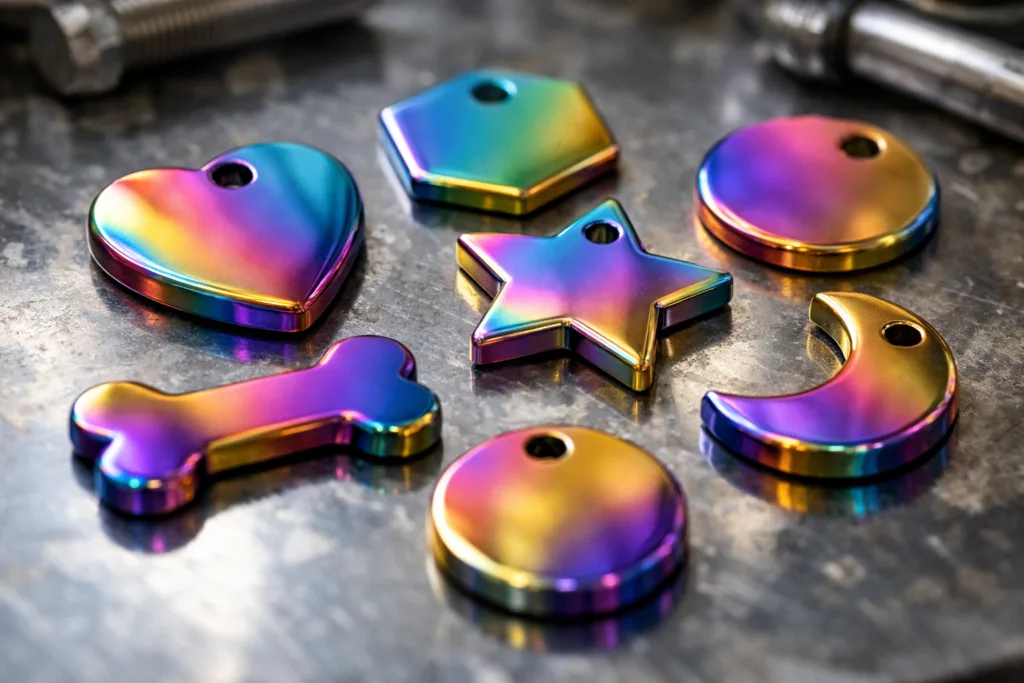 10 Ways Rainbow Metal PVD Coating Brings Iridescent Brilliance to Modern Design 2 rainbow metal pvd application tags