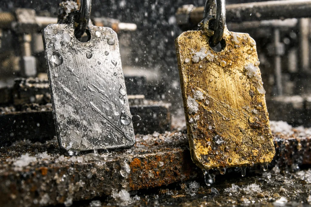 Brass vs. Steel Tags: Which Lasts Longer Over 5 Years? Real-World Wear & Tear Insights 2 salt spray wear testing brass steel tags