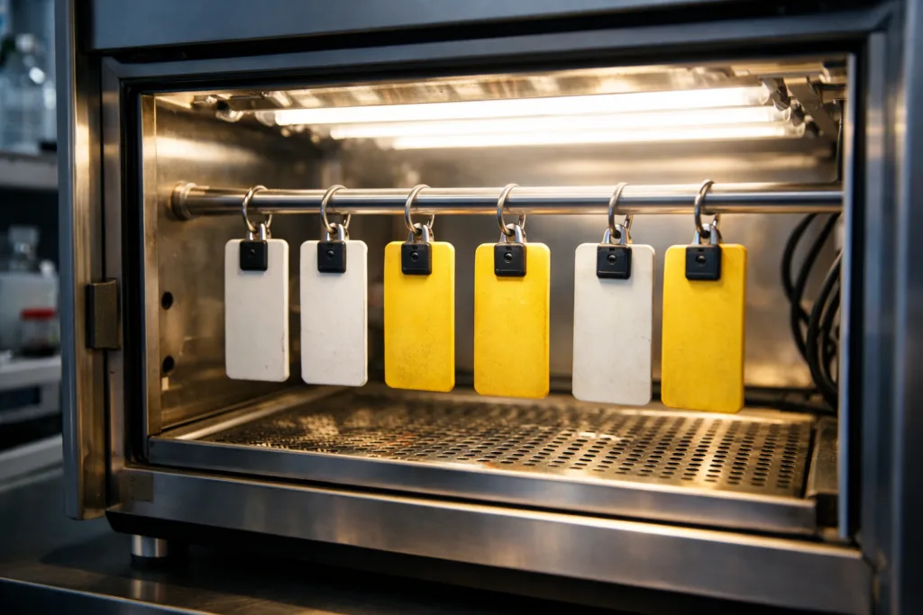 UV Resistance Masterclass: Stop Color Fading on Outdoor Metal Equipment Tags 3 uv resistance testing metal tags