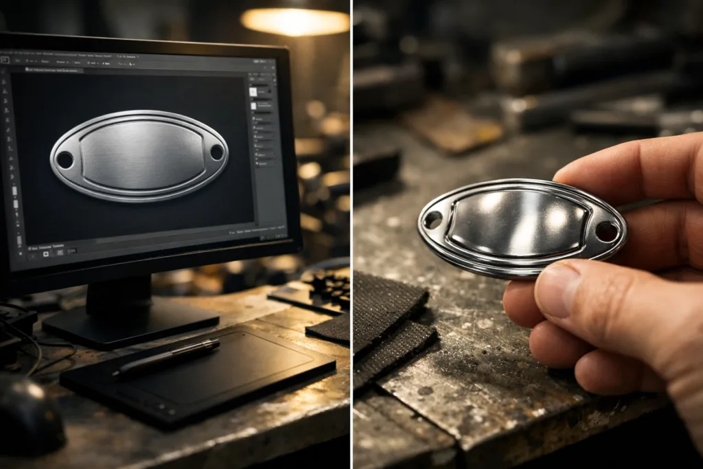 Why Your 3D Tag Mockup Looks Different After Production—And How To Align Expectations 1 mockup vs production metal tag