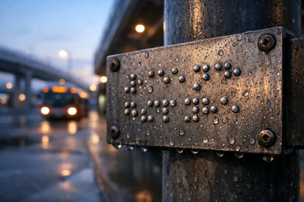 The Ultimate Guide to Braille, Tactile Accessibility, and Metal Tags for ADA Signage 3 outdoor transport braille metal tag
