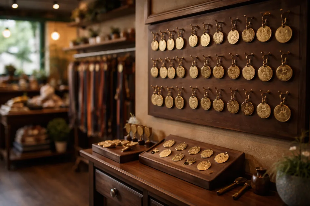 Is Brass the Best Choice for Pet Dog Tags? Durability, Design, and Buyer Secrets Revealed 3 brass dog tags boutique display