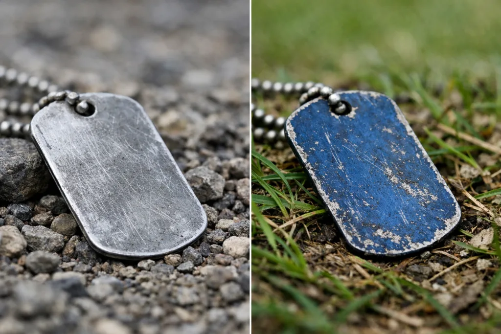 Stainless Steel vs Aluminum Dog Tags: Which Tag Material Is Right for Your Project? 3 dog tag durability testing outdoors