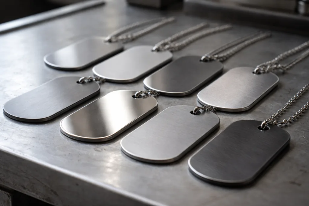 Stainless Steel vs Aluminum Dog Tags: Which Tag Material Is Right for Your Project? 1 metal dog tags selection workbench