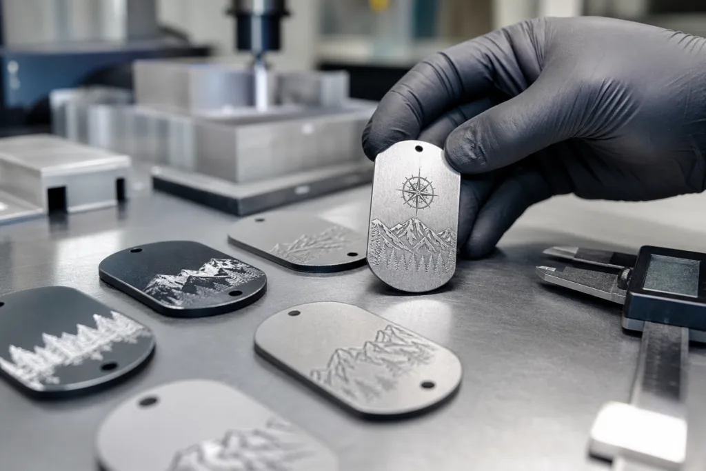Shelf Life of Promotional Items: Plastic vs. Metal for Durability, Branding, and ROI 2 custom metal tag production inspection