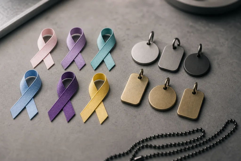 Ribbons vs. Durable Metal Tags for Awareness Campaigns 1 awareness campaign ribbon metal tag comparison