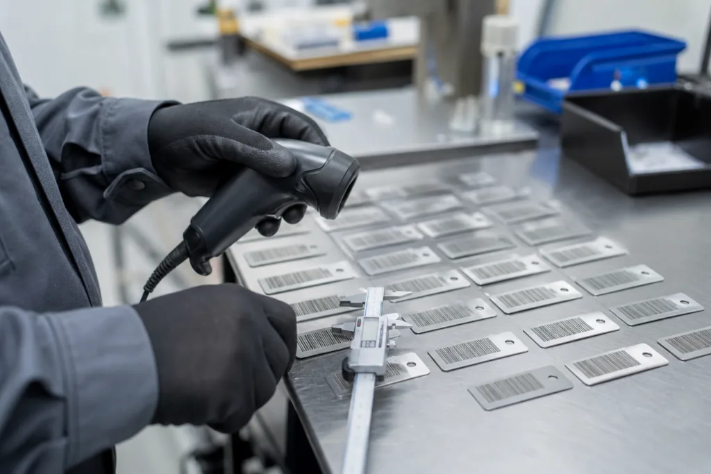 barcoded metal plates qc inspection